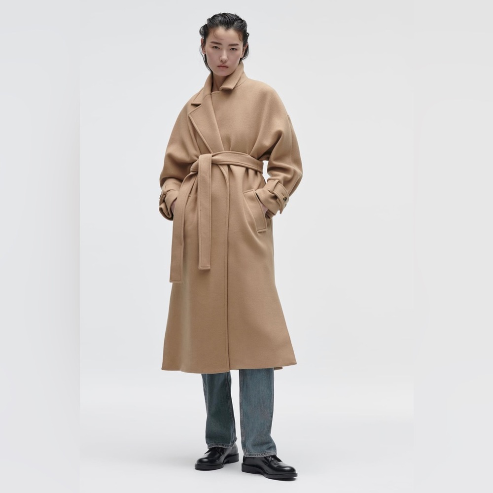 Zara Belted Wool Blend Coat in Taupe Brown
